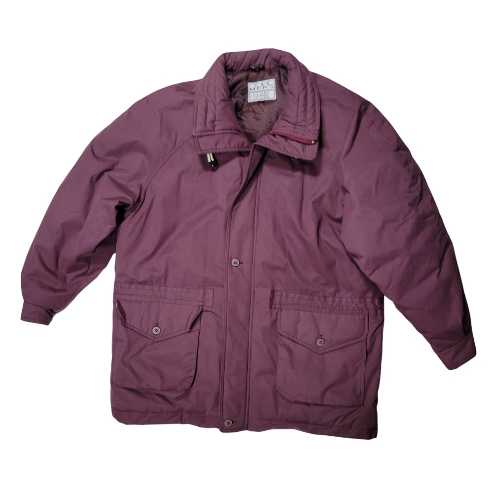 Vtg 80s Sears Parka Coat Mens L Burgundy Outdoor Winter Chore Barn Jacket
